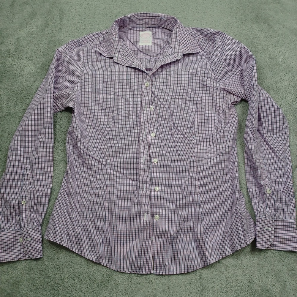 Brooks Brothers Top Womens 6 Petite Pink Checked Button Up Long Sleeve Preppy